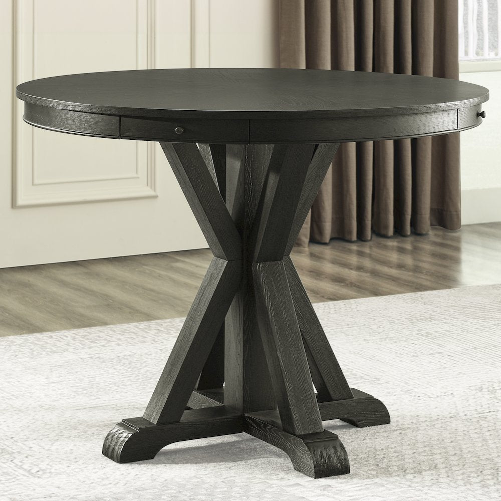 Rylie Counter Table & 4 Swivel Counter Chairs, Black Finish/Sand Vegan Leather