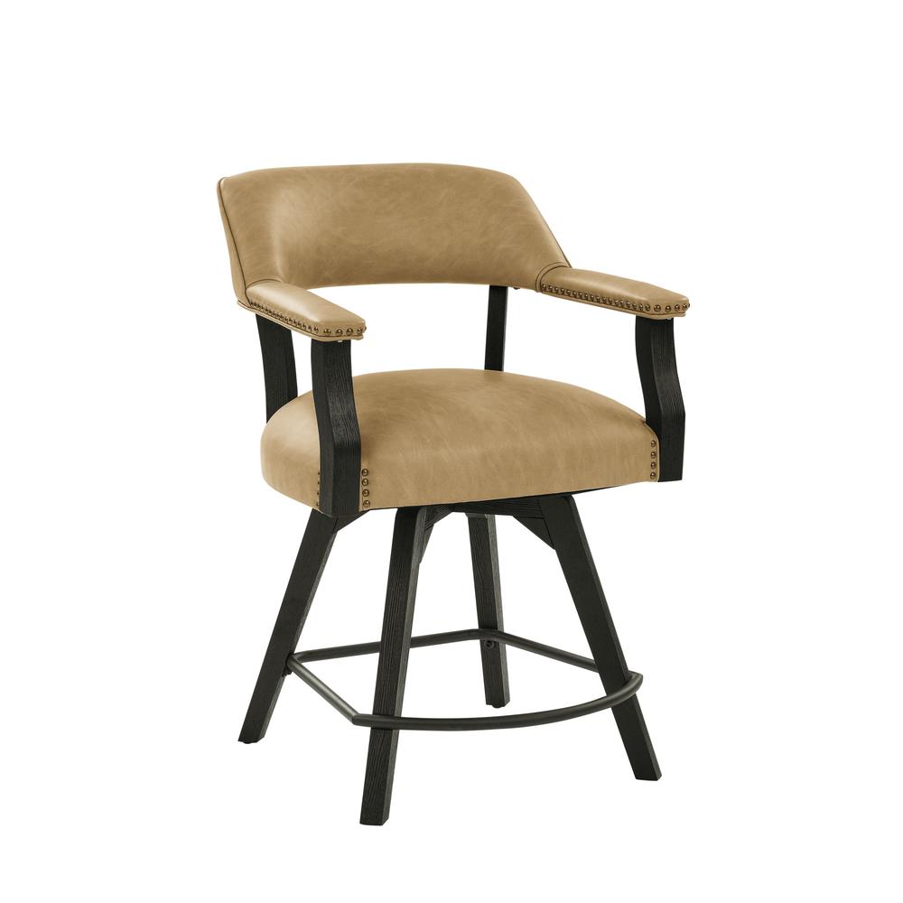 Rylie 24" Counter Captains Chair, Black Finish with Sand Vegan Leather