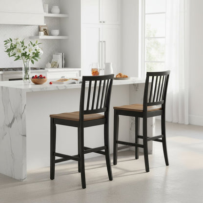 Solid Wood Counter Chairs, Mortise-and-Tenon Joinery, 24 Inch Seat, Set of 2