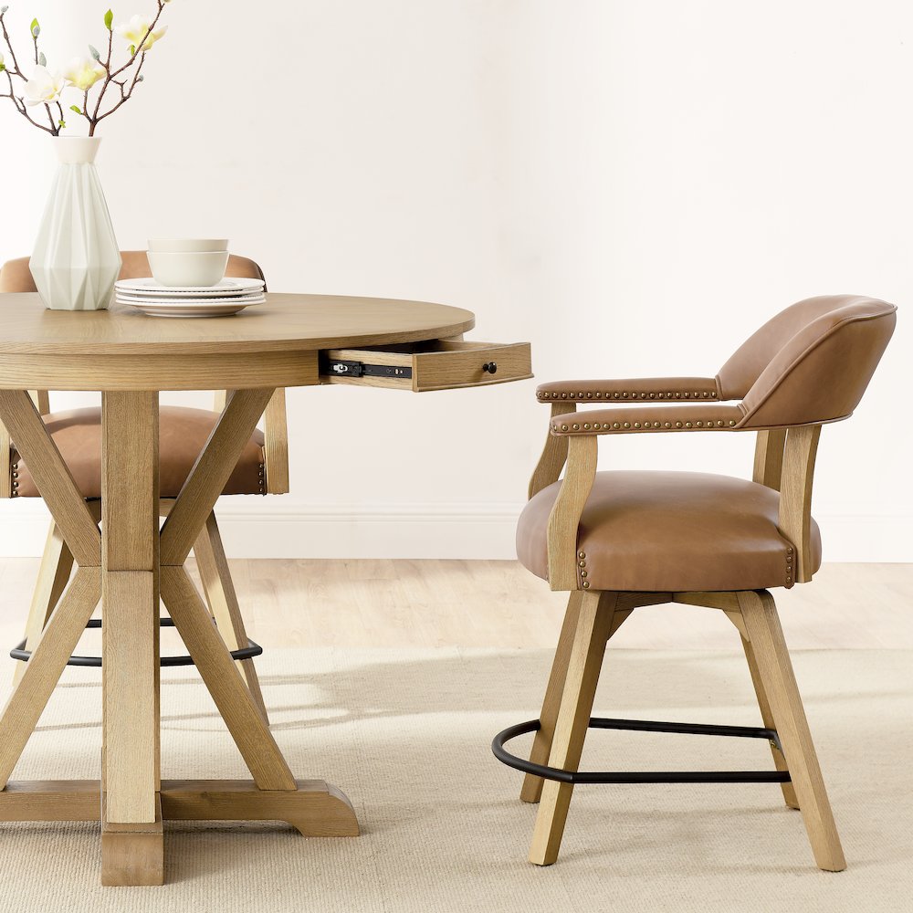 Rylie Counter Table & 4 Swivel Counter Chairs, Natural Finish