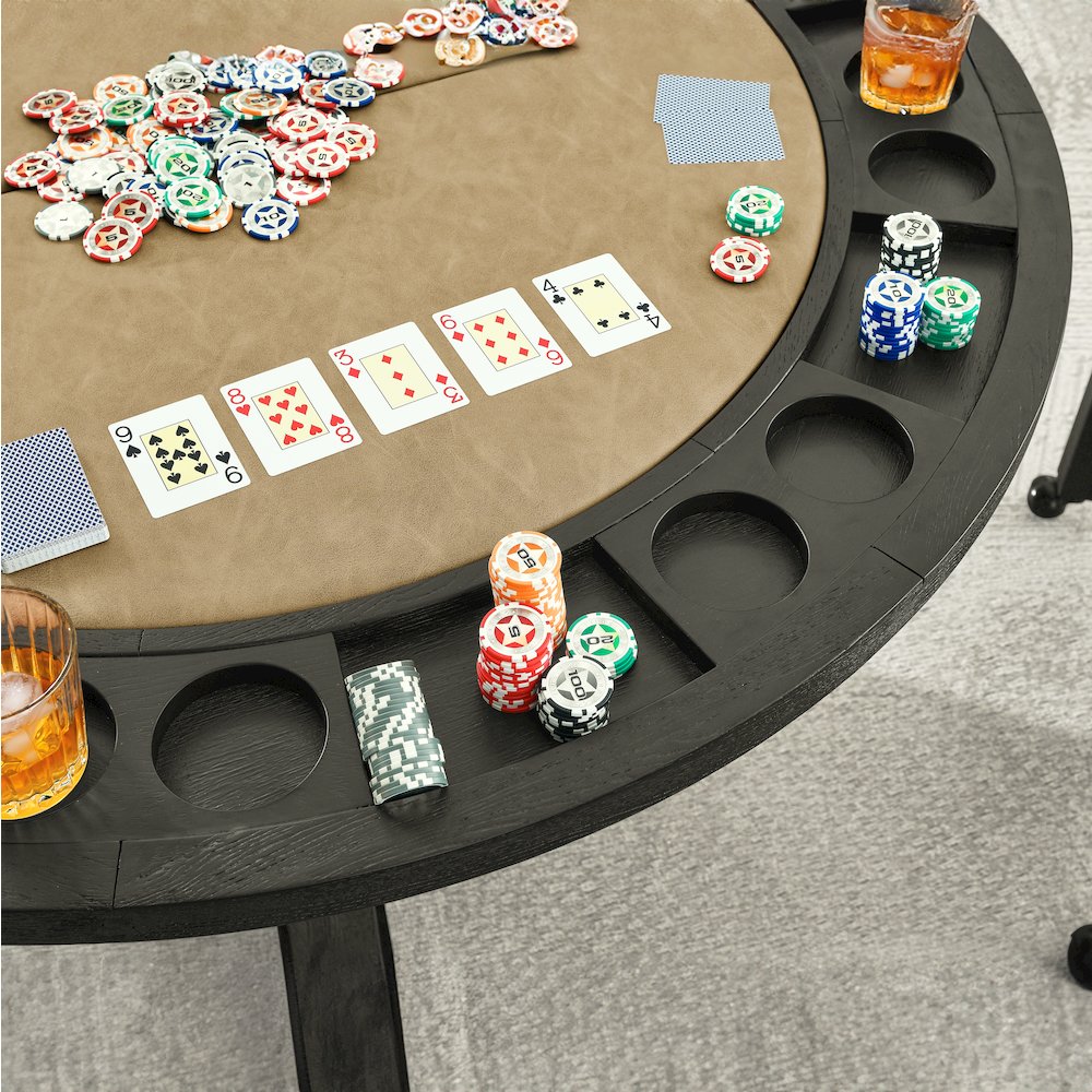 Rylie Dining Table with Game Top, Black Finish with Sand Vegan Leather