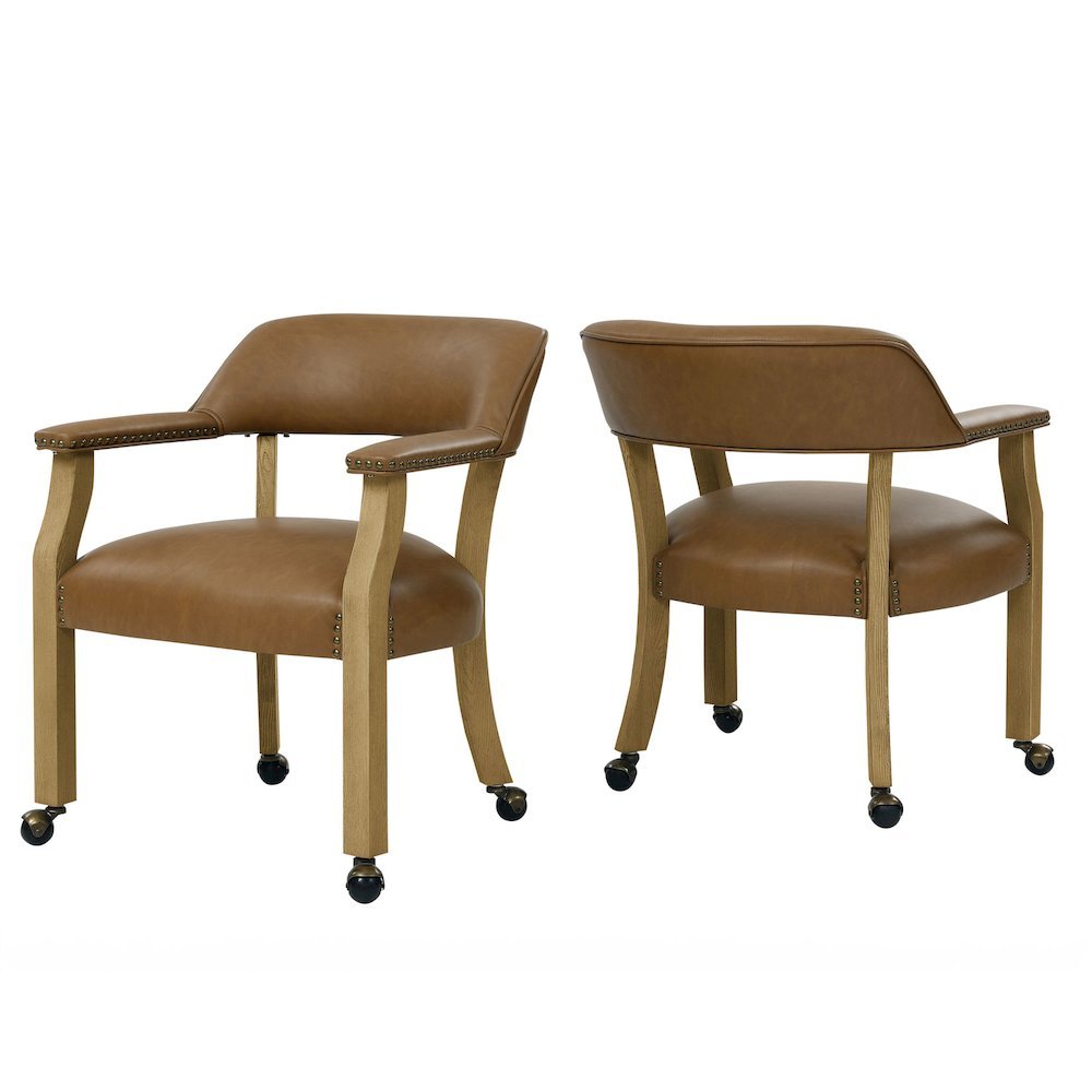 Camel Colored Captains Armchair with Rolling Casters