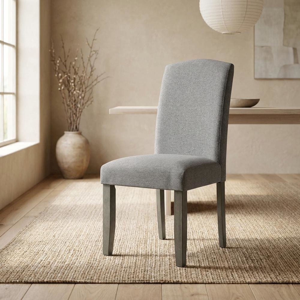 Polyester Upholstered Dining Chair with Birch Wood and Iron Legs, Gray