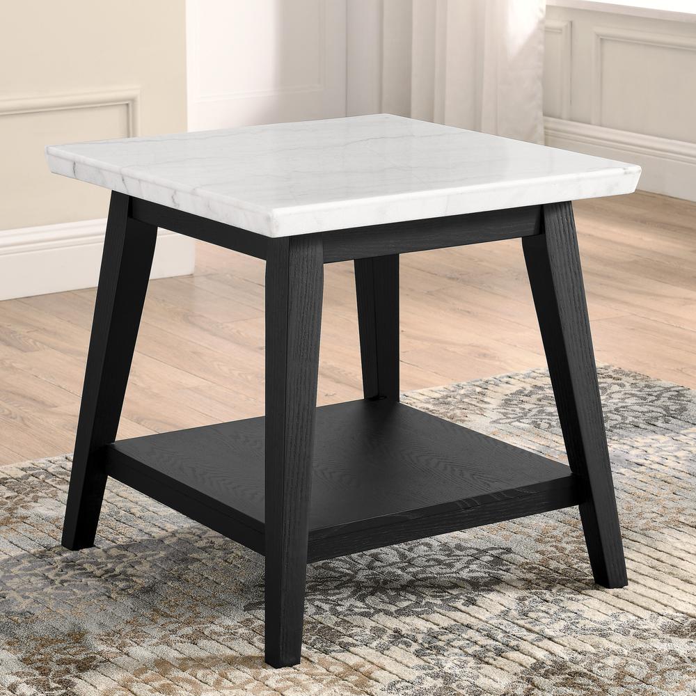 Vida White Marble End Table, Black Finish