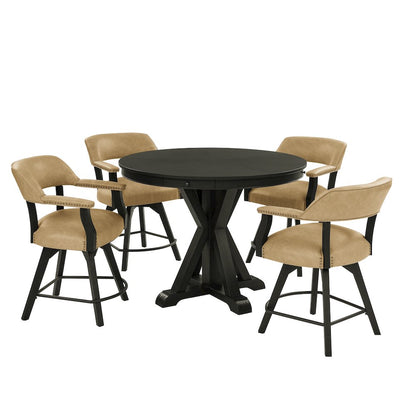 Rylie Counter Table & 4 Swivel Counter Chairs, Black Finish/Sand Vegan Leather