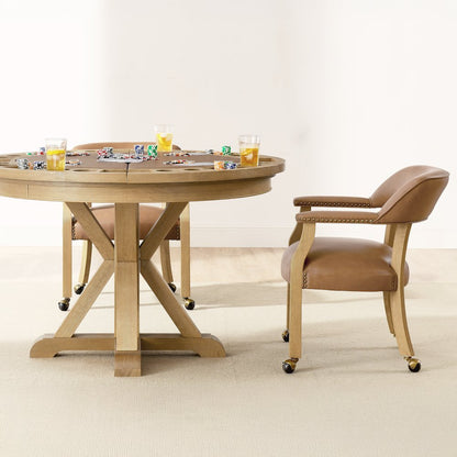 Rylie Dining Table with Game Top & 4 Captains Chairs, Natural Finish