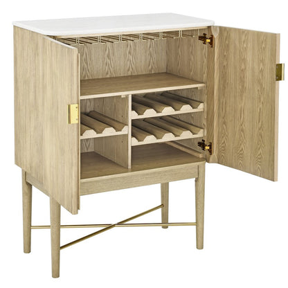 Vida Marble Top WIne Cabinet, Blonde Finish