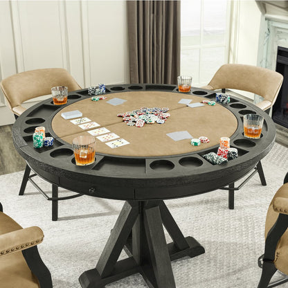 Rylie Counter Table with Game Top, Black Finish with Sand Vegan Leather