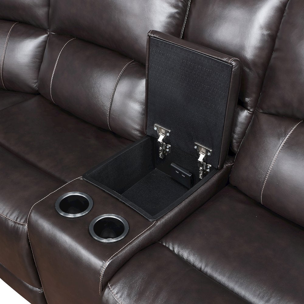 Alexandria 5-Piece Dual-Power Leather Reclining Sectional, Chocolate