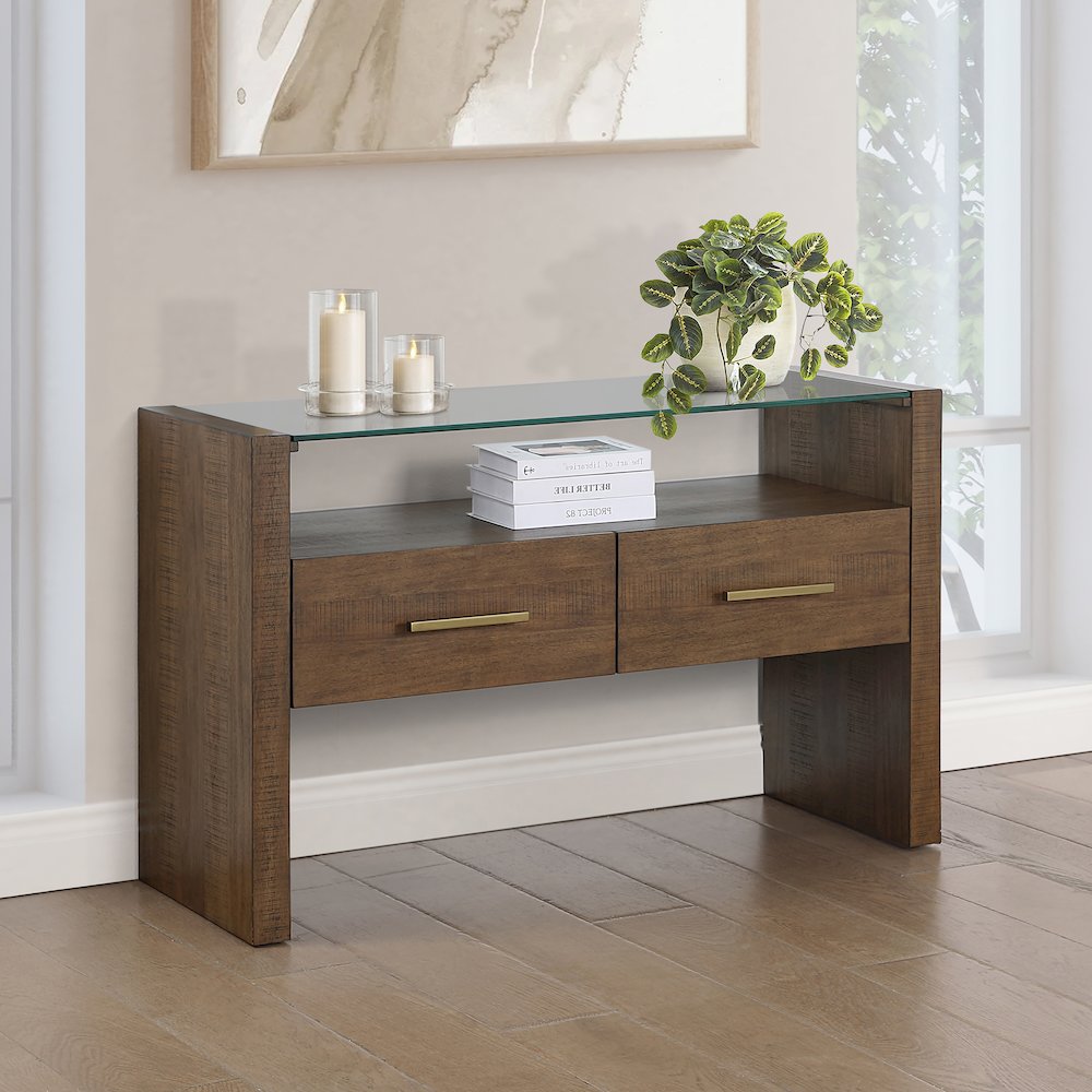 Garland Glass Top Sofa Table, Toffee Finish
