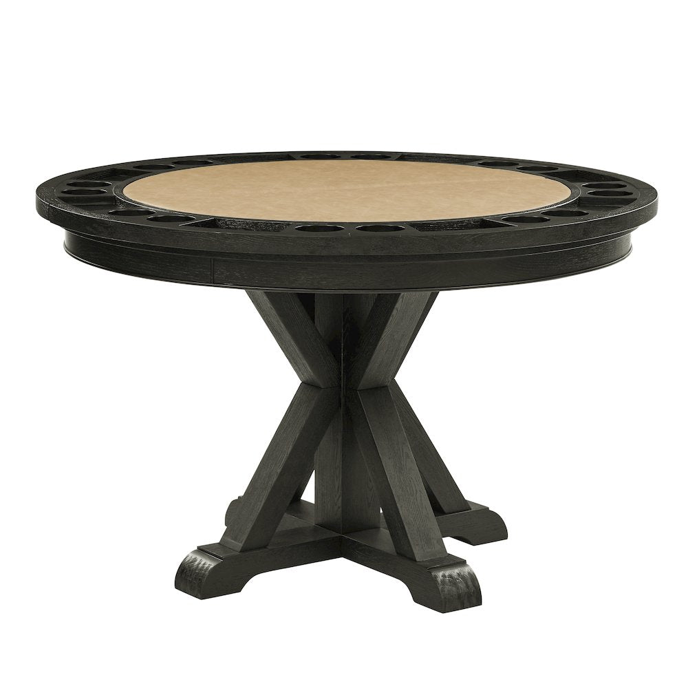 Rylie Dining Table with Game Top, Black Finish with Sand Vegan Leather