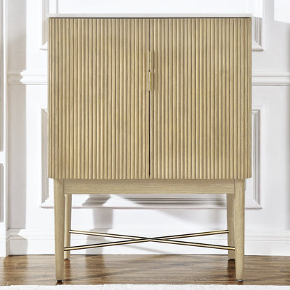 Vida Marble Top WIne Cabinet, Blonde Finish