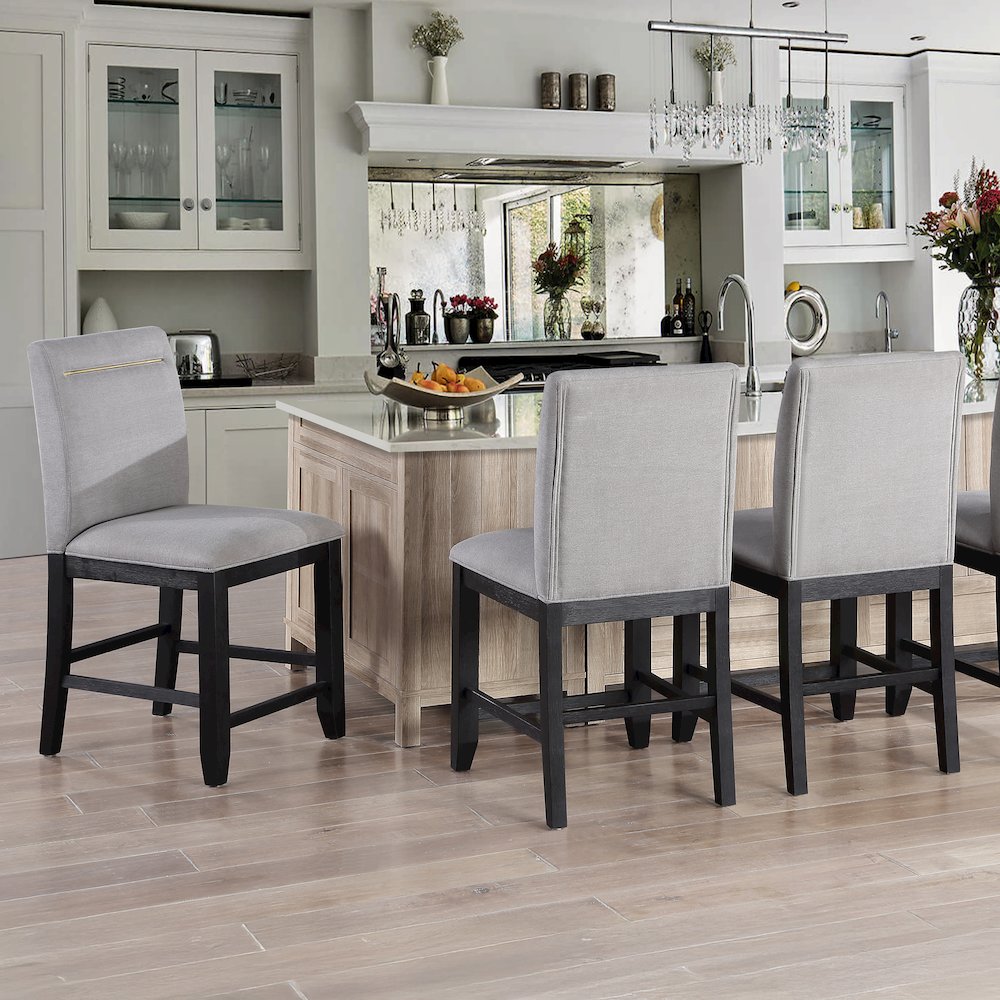 Yves Black Counter Table With 4 Grey Counter Chairs