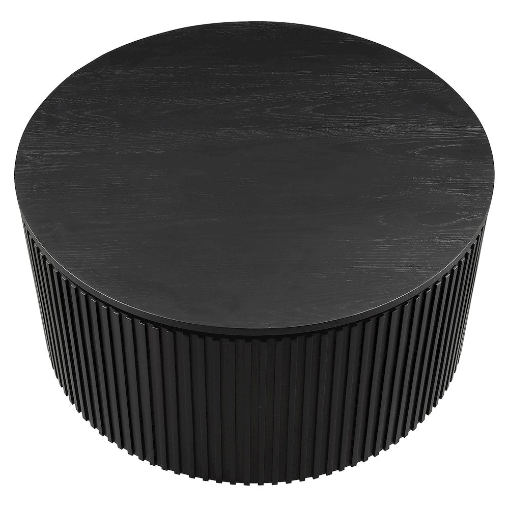 Colvin 36" Round Coffee Table with Casters, Black Finish