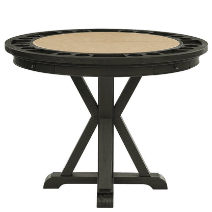Rylie Counter Table with Game Top, Black Finish with Sand Vegan Leather