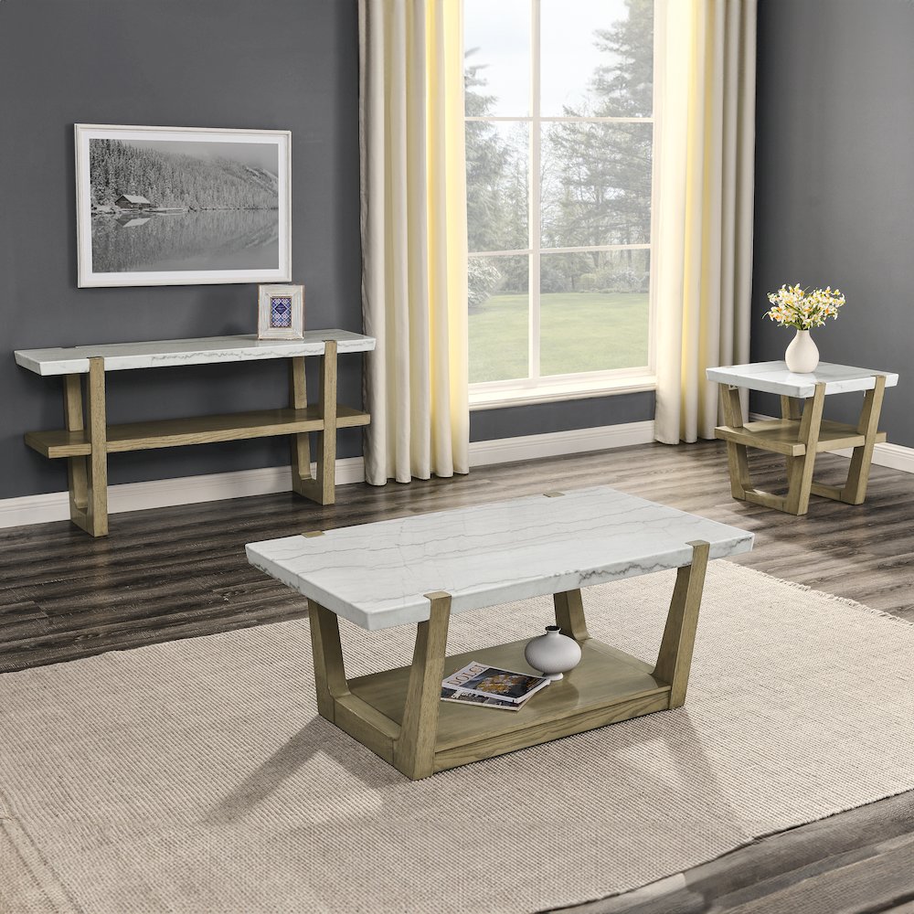 Perth White Marble Cocktail Table with Casters