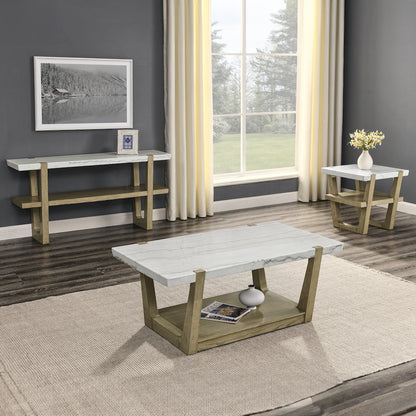 Perth White Marble Cocktail Table with Casters