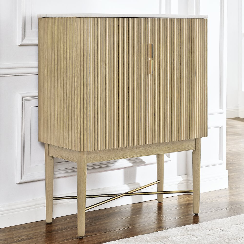 Vida Marble Top WIne Cabinet, Blonde Finish