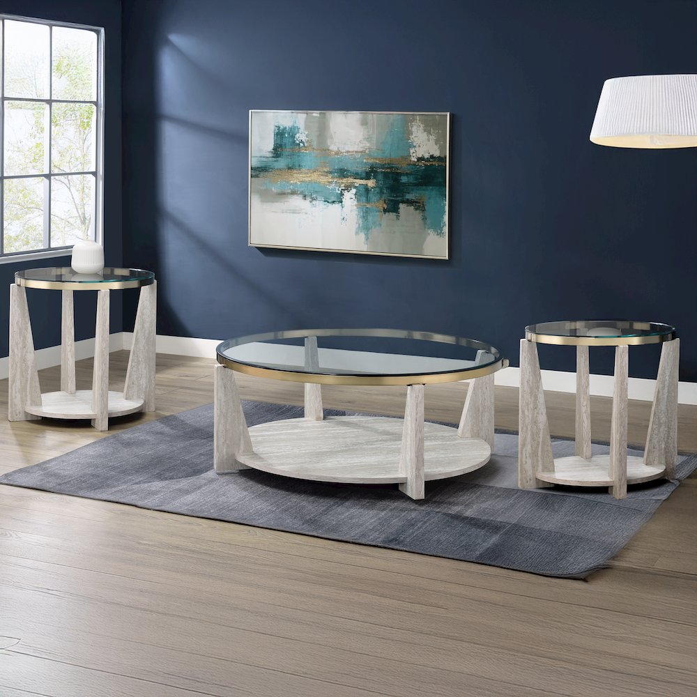Wanda 3-Piece Glass Top Table Set with Castered Coffee Table