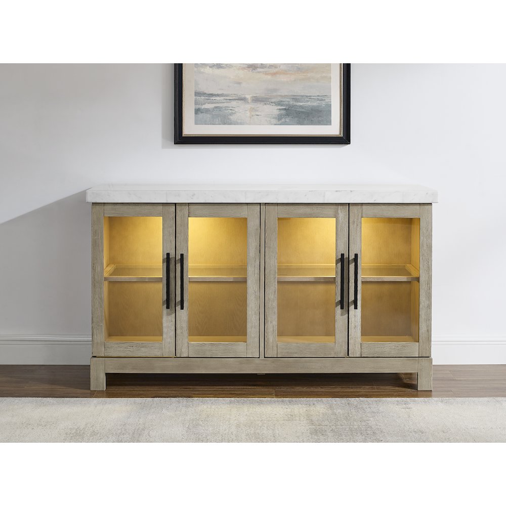 Csrena Lighted White Marble Sideboard