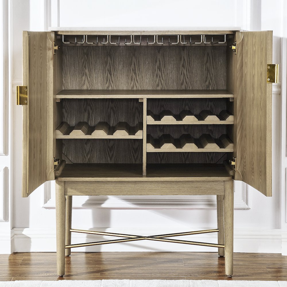 Vida Marble Top WIne Cabinet, Blonde Finish
