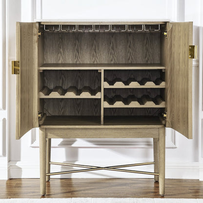 Vida Marble Top WIne Cabinet, Blonde Finish
