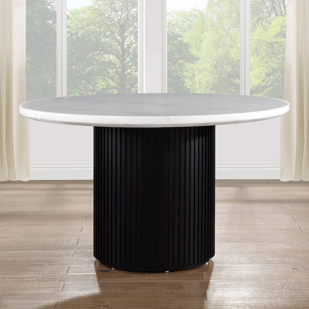 Colvin 5-Piece 52" Round White Marble Dining Set, Black