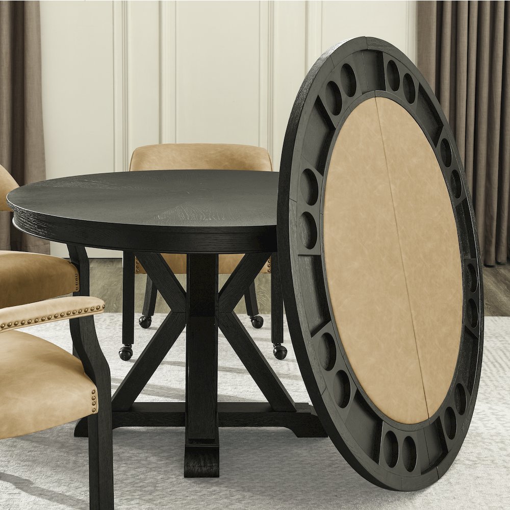 Rylie Dining Table with Game Top & 4 Captains Chairs, Sand Vegan Leather