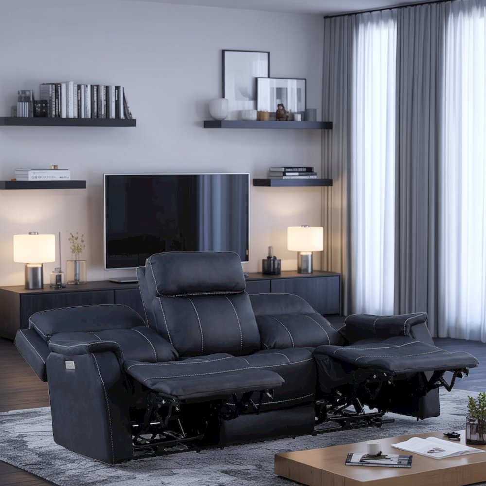 Ocean Blue Power Reclining Couch – 3 Seat Sofa with Dual Power and USB