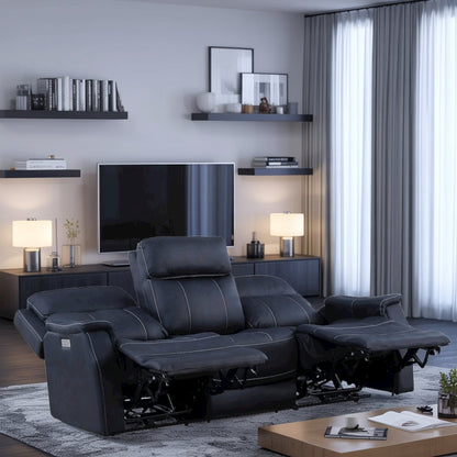 Ocean Blue Power Reclining Couch – 3 Seat Sofa with Dual Power and USB