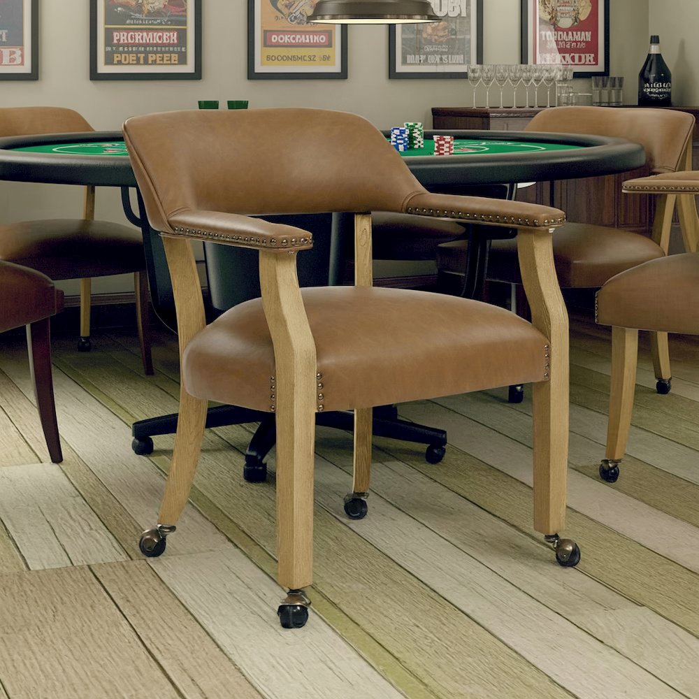 Camel Colored Captains Armchair with Rolling Casters
