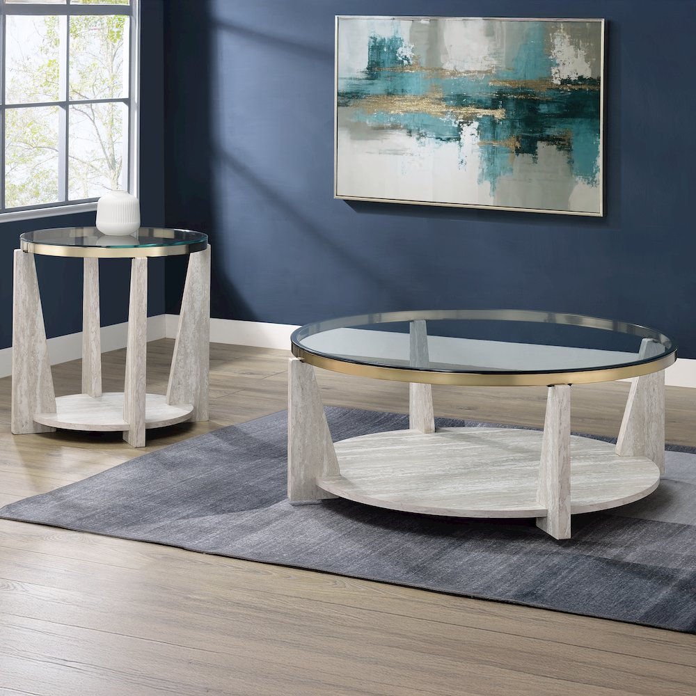 Wanda 42″ Round Glass Top Coffee Table with Casters