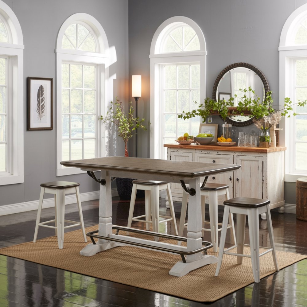 Ivory and Honey Oak 59.5" Counter Height Table for 6 with Double Pedestal Base