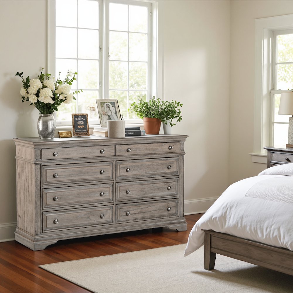 Distressed Driftwood Colored Dresser for Bedroom - Solid Wood Frame