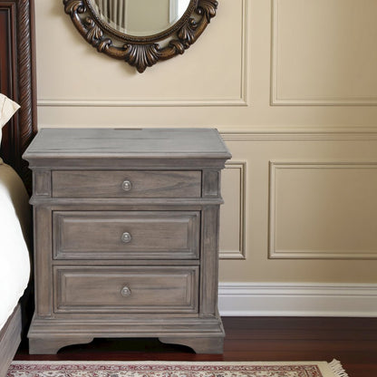Driftwood Finished 3 Drawer Nightstand - Bedside Table with Drawers