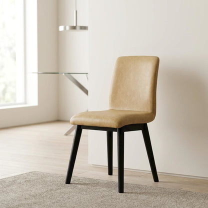 Faux Leather Upholstered Dining Chair with Rubberwood Legs, Brown