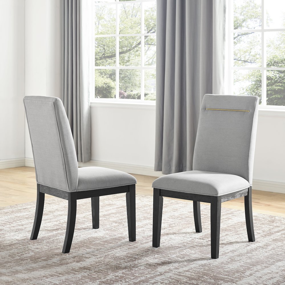 Yves Black Dining Table With 8 Grey Chairs and Server