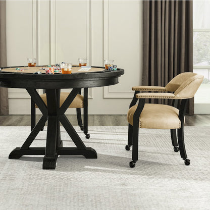Rylie Dining Table with Game Top & 4 Captains Chairs, Sand Vegan Leather