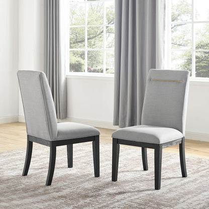 Yves Black Dining Table With 6 Grey Chairs and Server