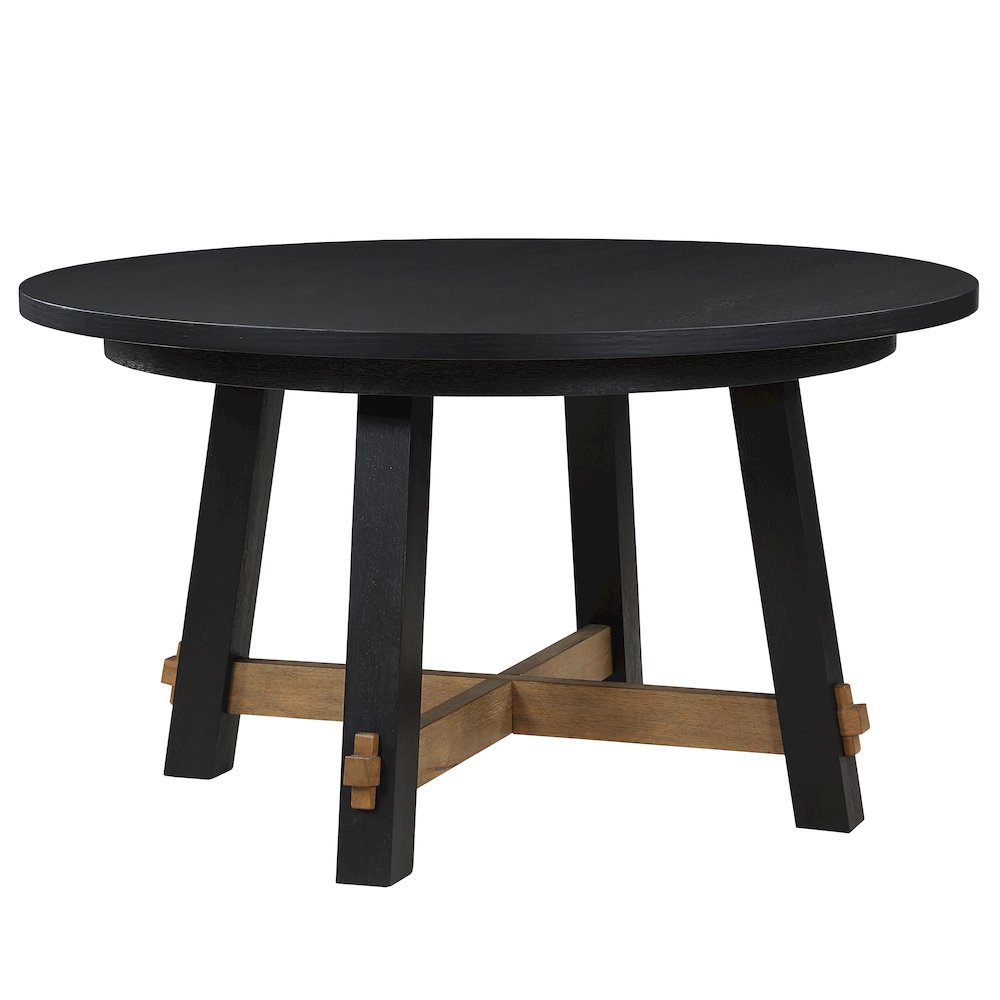 Aubrey 5-Piece 54" Round Dining Table with 4 Upholstered Parsons Chairs, Black