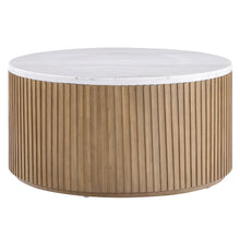 Colvin 36" Round White Marble Top Coffee Table, Toffee