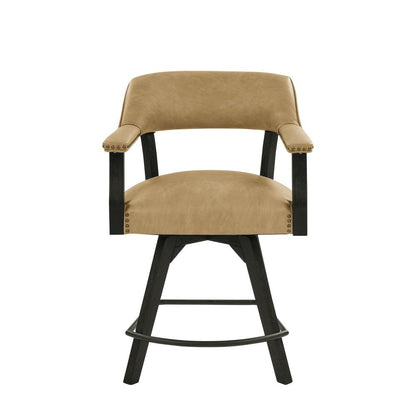 Rylie 24" Counter Captains Chair, Black Finish with Sand Vegan Leather