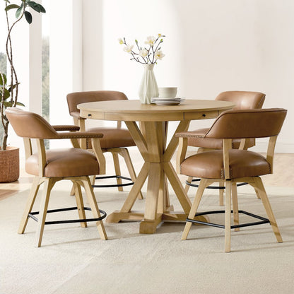 Rylie Counter Table & 4 Swivel Counter Chairs, Natural Finish