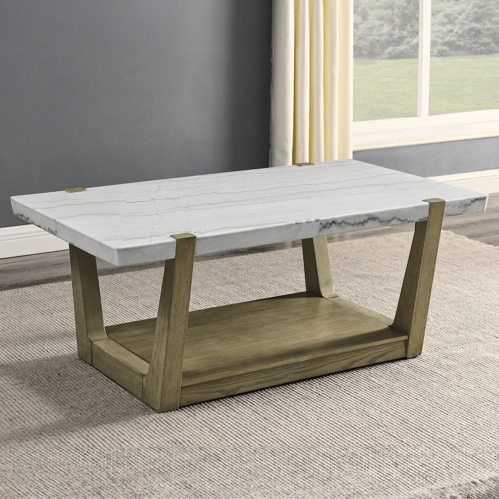 Perth White Marble Cocktail Table with Casters