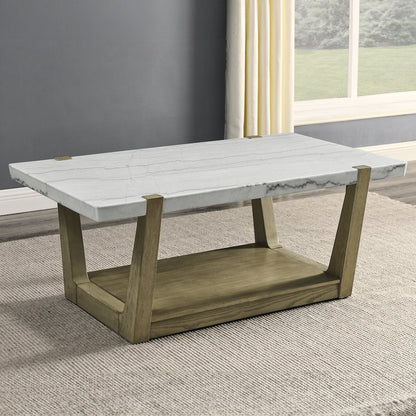Perth White Marble Cocktail Table with Casters
