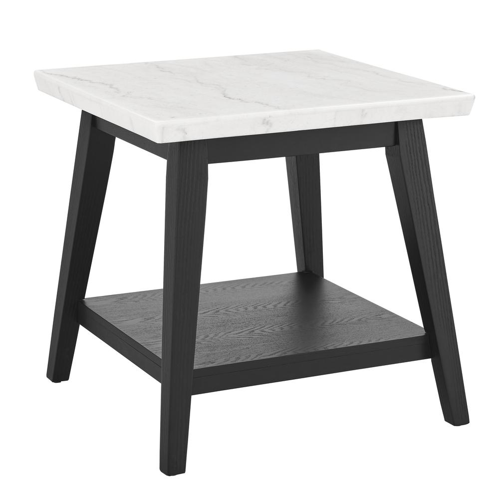 Vida White Marble End Table, Black Finish