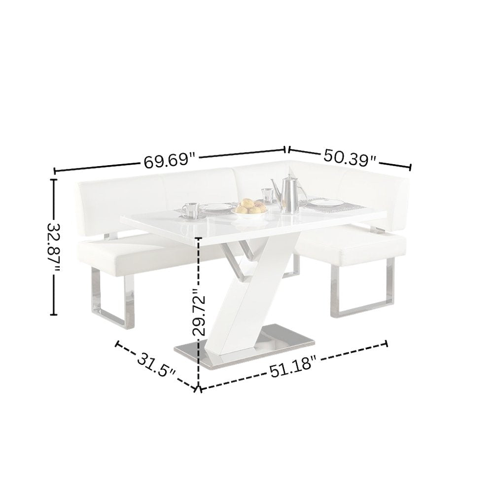 White Faux Leather Corner Dining Table with Kitchen Nook Bench Seating
