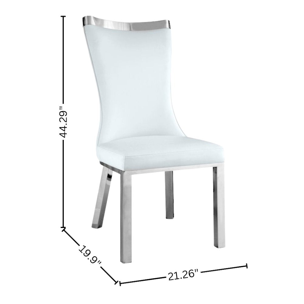 White Dining Chair Set of 2 - Faux Leather Upholstery and Steel Legs