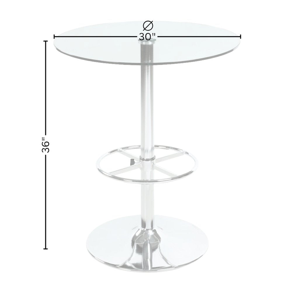 Glass Bar Table with Chrome Base – Counter Height Round Cocktail Table