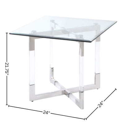 Acrylic Side Table with Glass Top - Modern Glass End Table